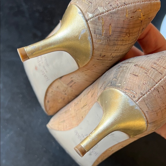 Kate Spade Tan and Gold Pointed Cork Heels - Picture 7 of 11